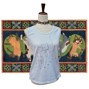 Christine Alexander Cat Tank Top Size M White Silver Rhinestones  Studs Y2K 90s